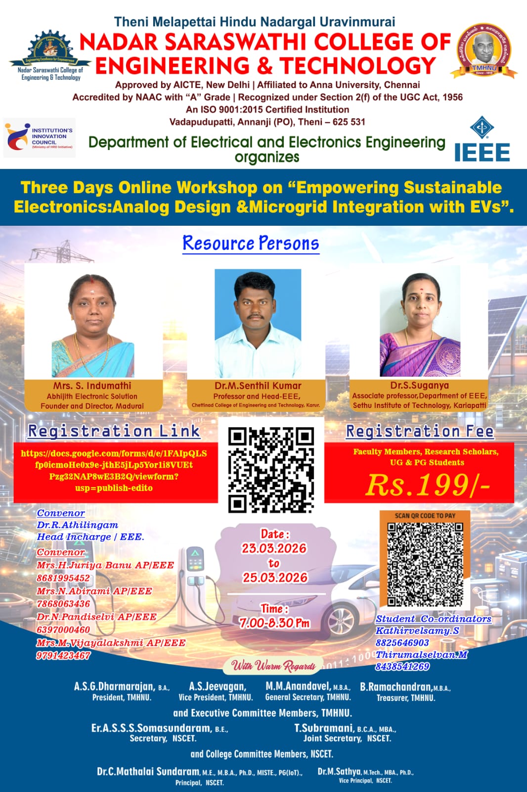 Three days Online Workshop on Empowering Sustainable Electronics: Analog Design and Microgrid Integration with EVs 2026 Workshop Poster 